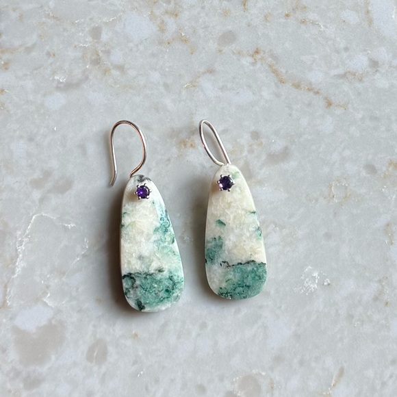 NWOT Sundance Pastoral Reverie Earrings Tree Agate Amethyst Sterling Silver